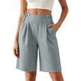 thumbnail image 2 of Hurxie Bermuda Shorts for Women Summer Dressy Casual Elastic High Waisted Wide Leg Knee Length Shorts with Pockets Gray,XL, 2 of 7