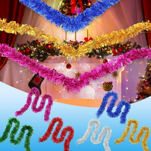 6.56Ft Christmas Tinsels Garland, Xmas Tree Decorations Metallic Tinsels Twists Garland Hanging Decorations, for Christmas Holiday Birthday Party Decor