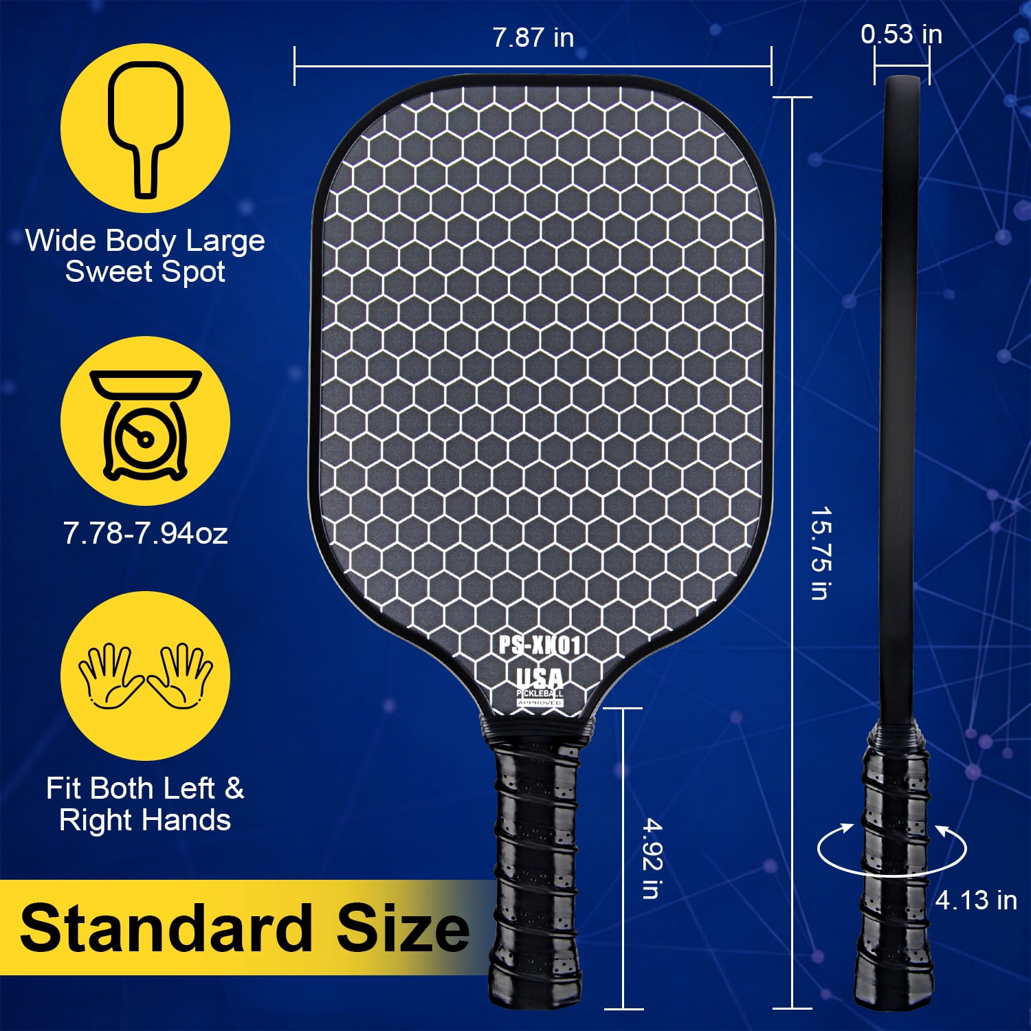 Zacenei Pickleball Paddles Set of 2,Fiberglass Pickle Ball Paddle,Lightweight Pickleball Rackets 2Pack for Adult Teenager w/ Balls,Bag,Professional Equipment for Beginners Intermediate,Black