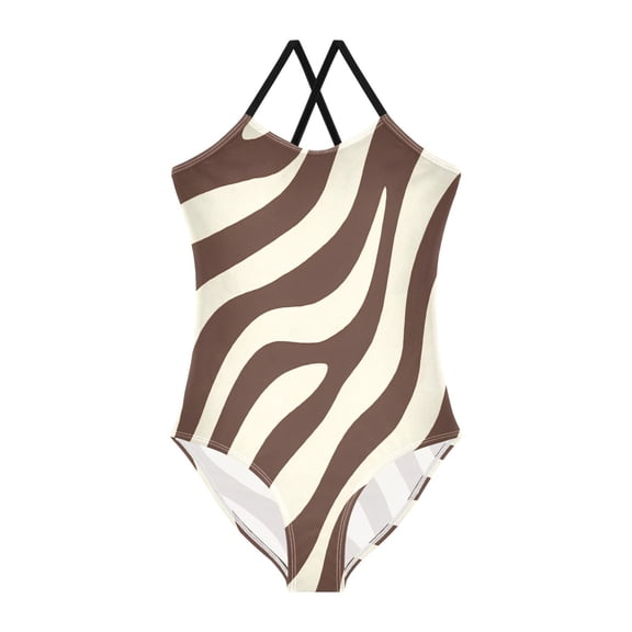 BZSMCE One-Piece Swimsuit with Crisscross StrapsDark Brown Zebra Pattern