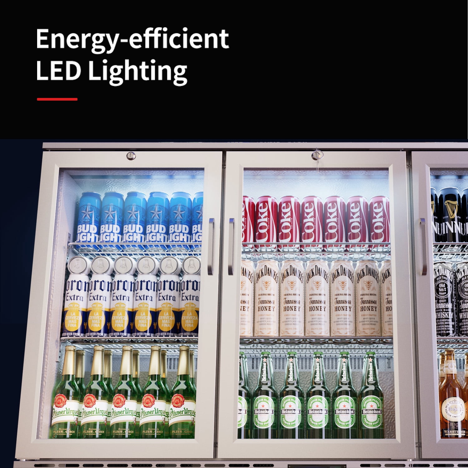 Coolake 53 inch 11.7 cu.ft Back Bar Cooler Commercial Counter Height Beverage Refrigerator with 3 Glass Doors & LED Lighting, 115v