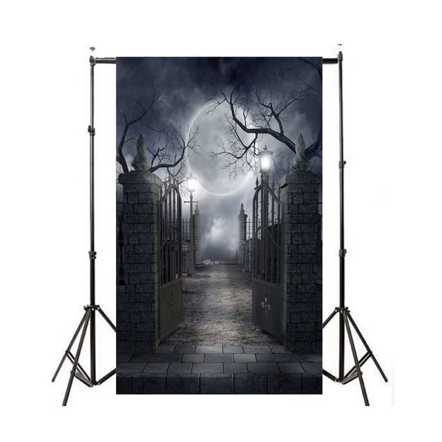 Fondo De Fotografía De Cementerio De Madera Oscura De Luna Llena De Noche De Halloween Fondo De Fotografía De Cementerio Horrible Banner De Fiesta Espeluznante Decoración De Fiesta De Hallow