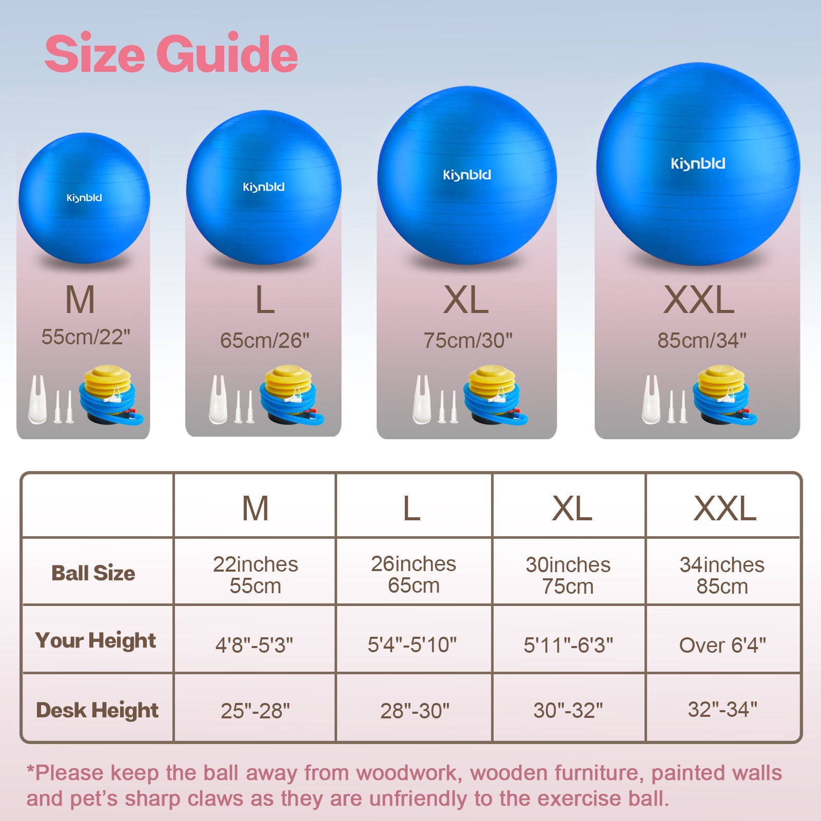 kisnbld Exercise Ball, Extra Thick Yoga Ball with Pilates Bal & Foot Pump, 3 Sizes Anti-Burst Home, Gym & Office Workout Equipment for Yoga or Sitting