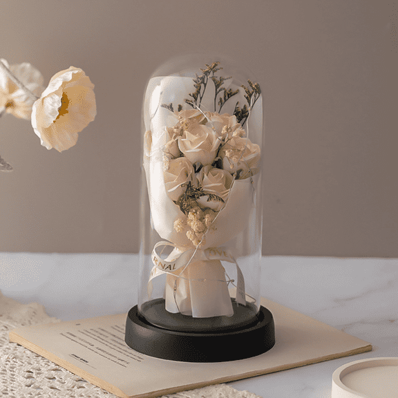 FTCBJJA Flowers Roses Gifts for Mom, Forever Real Preserved Roses in Glass Dome for All Occasions, Valentines, Mothers Day, Anniversary, Thanksgiving, Birthday, Pink