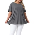 thumbnail image 4 of Blusa casual de mujer de talla grande Agnes Orinda, con cuello redondo, manga corta, color gris, con bolsillos, tamaño 2X, 4 of 6