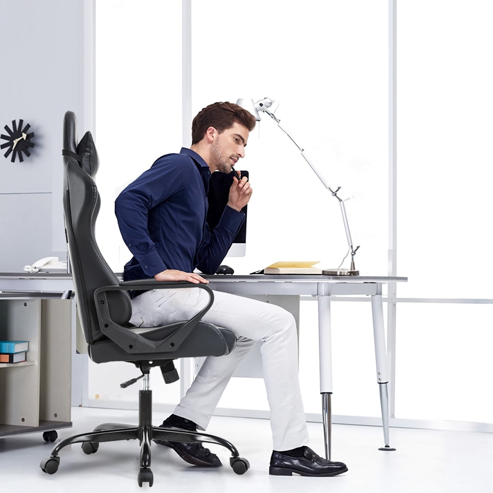 BestOffice Racing Style Gaming Chair with Adjustable Pillows and Reclining Backrest for Unisex Gamers(Black)