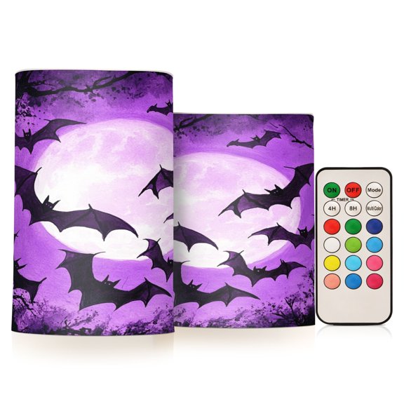 BZSMCE Flameless Candles LED Lights Lovely Bats Flying Purple Moon Creativity Battery Candles