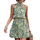 thumbnail image 1 of Vestido corto con cuello halter y lazo en la espalda para mujer, vestido elegante de verano con cintura elástica y estampado floral para citas, amarillo L, 1 of 6