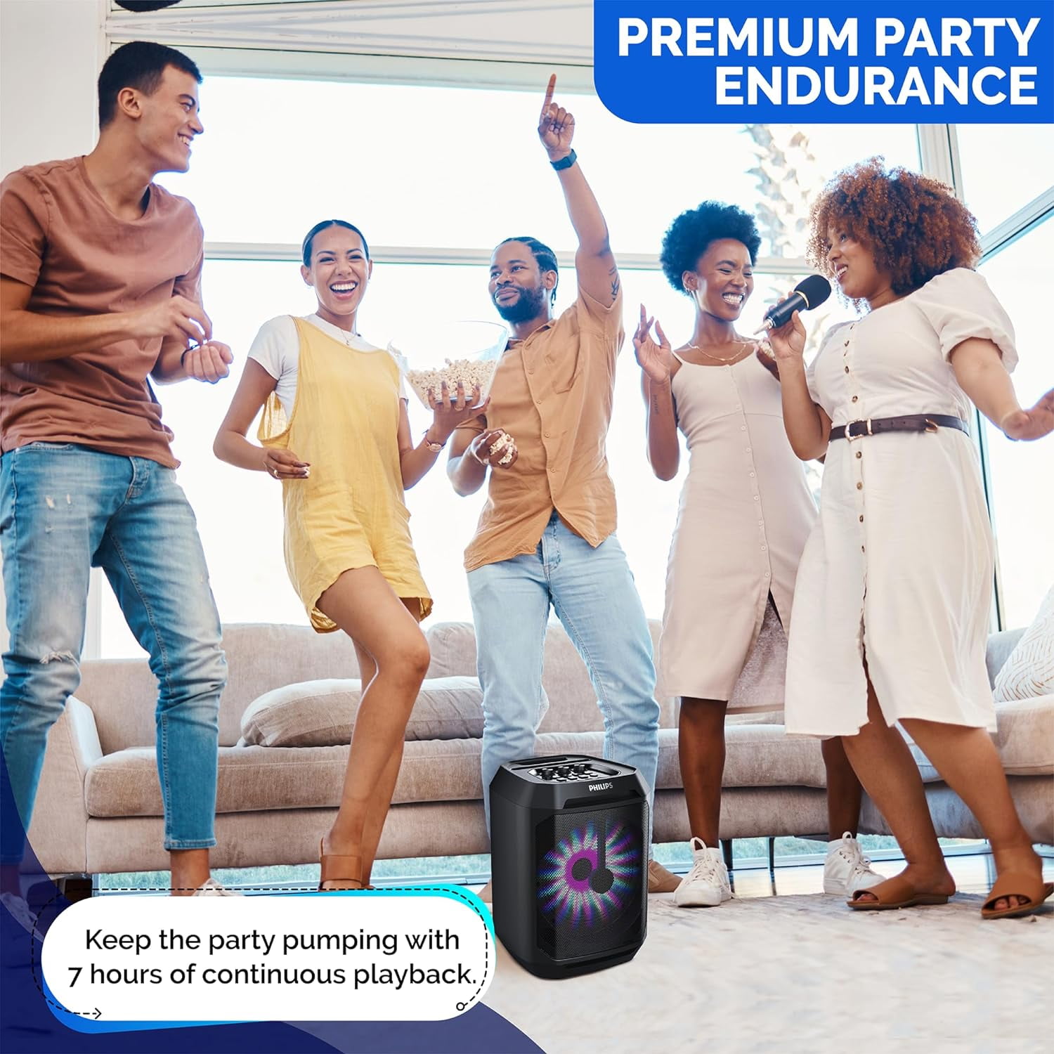 PHILIPS Bluetooth Party Speaker with Stereo Music Sound System, Lights, and Mic Input  (图4)
