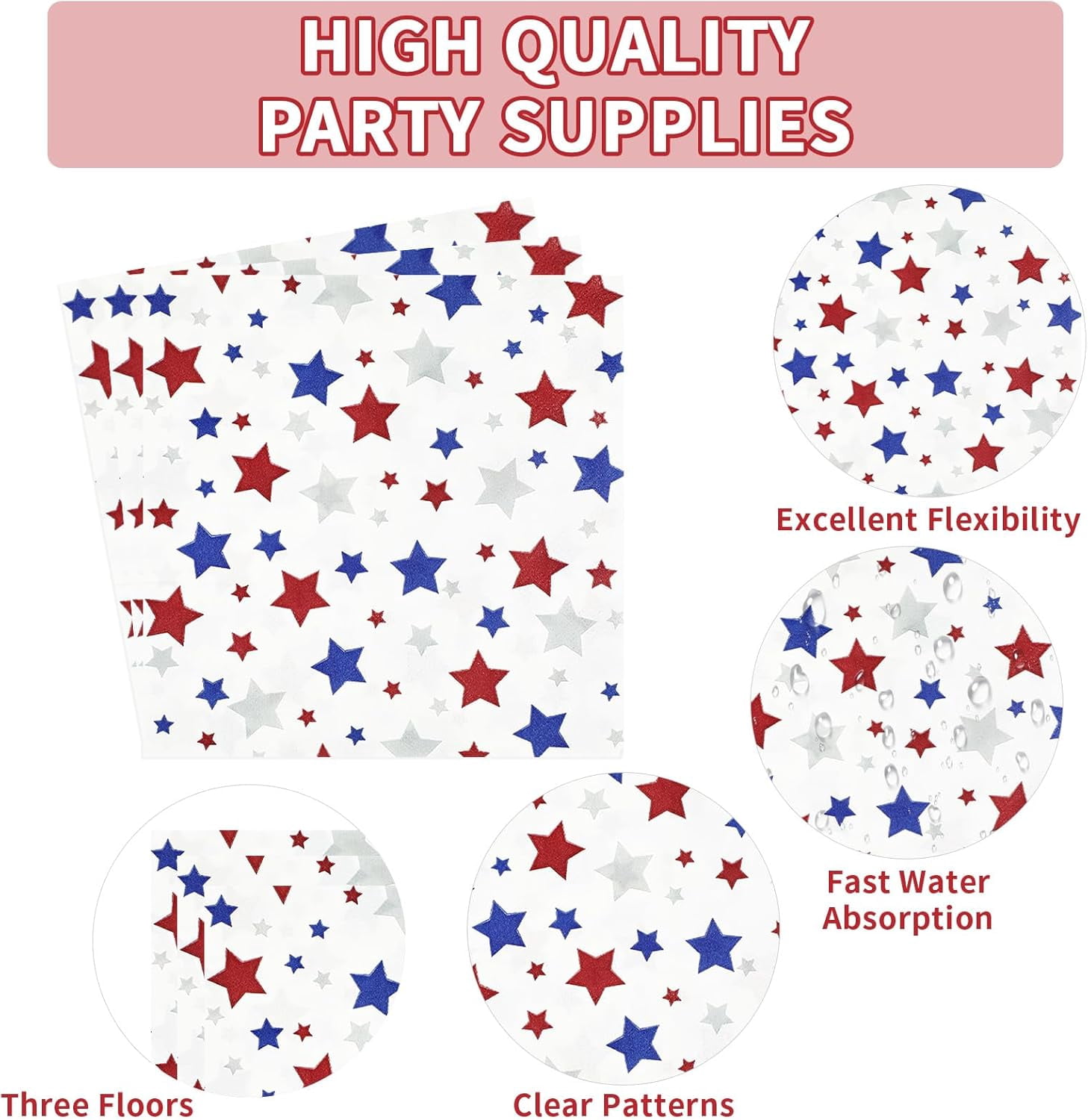Patriotic Party Tableware Set, 200-Piece Plates And Napkins, Red Blue White American Flag Design, Disposable Supplies For 4th Of July, Memorial Day, Election, Serves 50