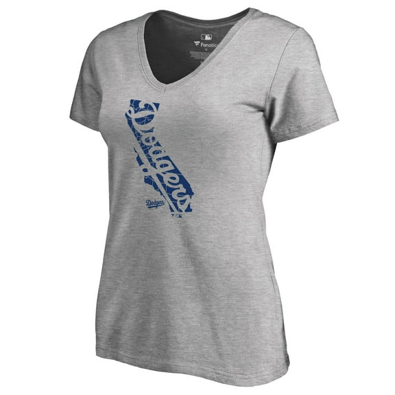 Women's Ash Los Angeles Dodgers Hometown Collection Knockout State V-Neck T-Shirt