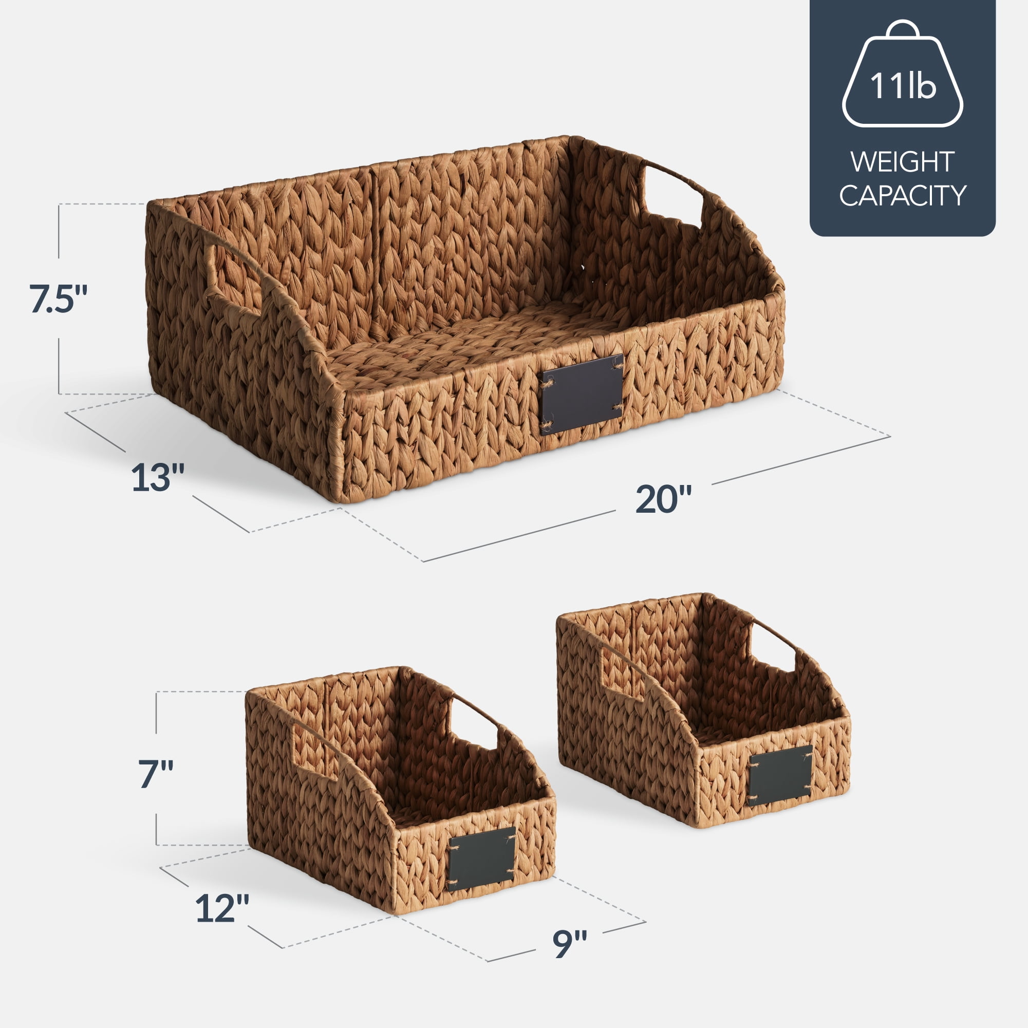 Best Choice Products Water Hyacinth Pantry Storage Baskets, Wicker Baskets w/ Built-in Handles - Chestnut
