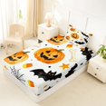 thumbnail image 4 of Homewish Watercolor Pumpkin Lantern Twin Sheets for Kids, White Candy Corn Bat Halloween Bedding, 3pcs, 1 Flat Sheet, 1 Fitted Sheet and 1 Pillowcase, 4 of 5