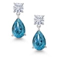 thumbnail image 2 of Gem Stone King 925 Sterling Silver London Blue Topaz and White Moissanite Earrings for Women | 8.30 Cttw | Gemstone November Birthstone | Pear Shape 12X8MM, 2 of 4