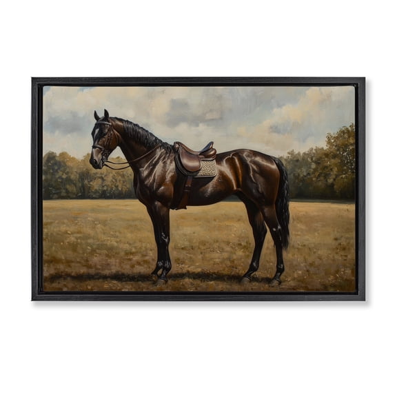 Stupell Industries Dark Brown Pony Portrait Black Framed Floater Canvas Wall Art, design by Petal Prints Design