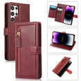 thumbnail image 2 of Detachable Magnetic Zipper Wallet Leather Case Cash Pocket With 5 Card Slots Holder Wrist Strap Removable Cover For Samsung Galaxy S22 Ultra, 2 of 5