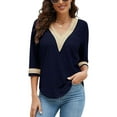 thumbnail image 5 of Women's Summer Tops Short Sleeve V Neck TShirt Casual Loose Tunic Blouse Tee Tops Navy Blue 2XL, 5 of 9