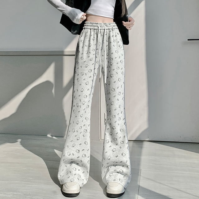 Pantalones acampanados con estampado de chica picante estilo americano de Hello Kitty, pantalones casuales versátiles adelgazantes para mujer, pantalones de tendencia de estilo coreano