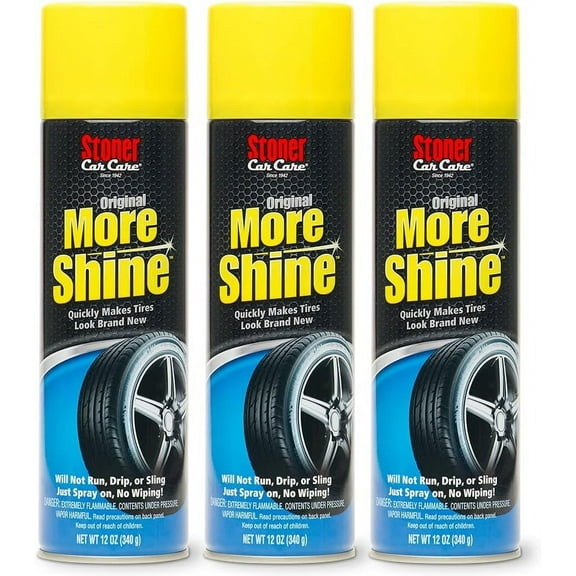 Stoner Car Care 91044-3PK 12-Ounce More Shine Original Tire Dressing Spray for Tire and Wheel Care and Long Lasting Tire Shine Rain Resistant Make Faded Tires Look New, Pack of 3