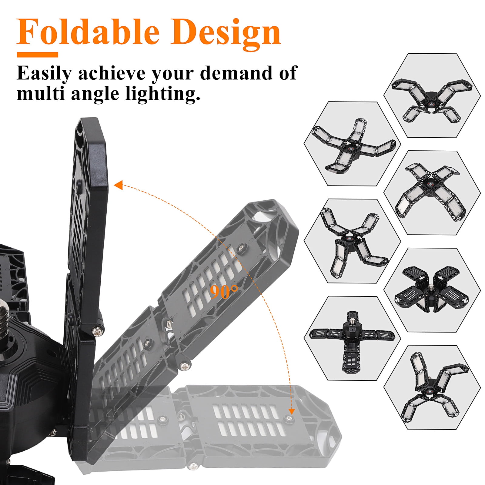 "2 Pack Garage Light ,150W Deformable LED Garage Light ,8 Adjustable Panels Commercial Bay Lighting,E26/E27 Base Shop Lights ,Garage Light Bulb, LED Lights for Garage Organization, Basement,Warehouse"
