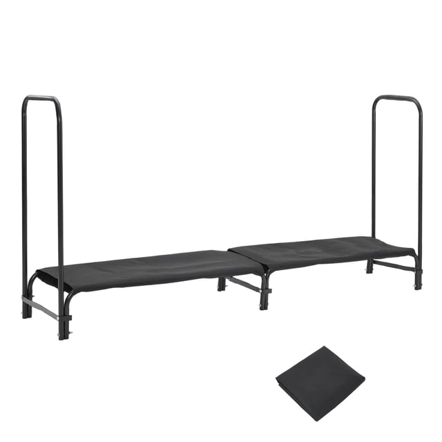 BeesClover Firewood Log Rack with Cover Outdoor, Log Wood Storage Racks with Zipper, Heavy Duty Indoor Firewood Logs Rack, Black Waterproof Oxford Fabric
