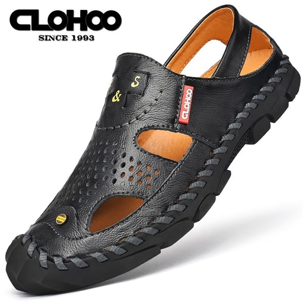 Sandalias de cuero para hombre, costuras duraderas hechas a mano, zapatos antideslizantes para uso en interiores/exteriores/playa