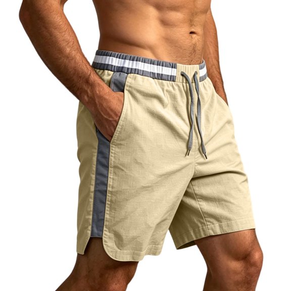 Guluxicc Men's Cotton Shorts with Pockets Elastic Waist Drawstring Summer Everyday Casual Shorts for Outdoor Vacation