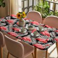 thumbnail image 3 of Red Flamingo Table Cloths for 3 Foot Rectangle Tables, Summer Tropical Plants Leaves Botanical Black Patio Waterproof Elastic Fitted Tablecloths, Washable Rectangular Table Cover for Camping, 3 of 8