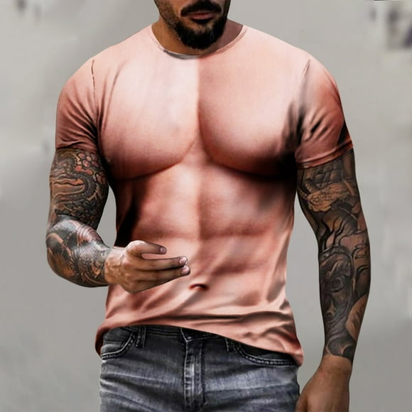Styesk T Shirts for Man Casual Men's Muscle Print T Shirt Tee Graphic Tee Outdoor Daily Vacation Short Sleeve Crew Neck Shirt Spring Summer Clothing Apparel