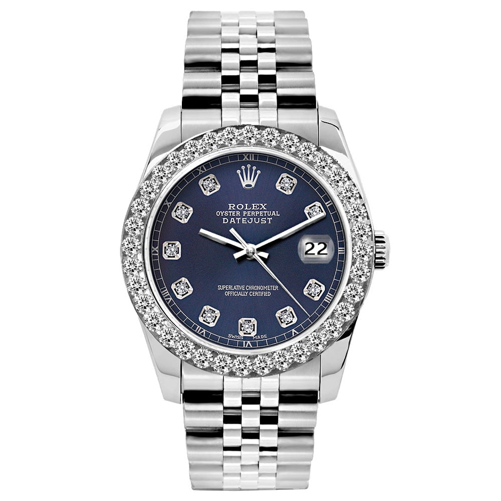 Pre-Owned Rolex Datejust 26mm Navy Blue Dial Stainless Steel Bracelet Watch With Diamond Bezel