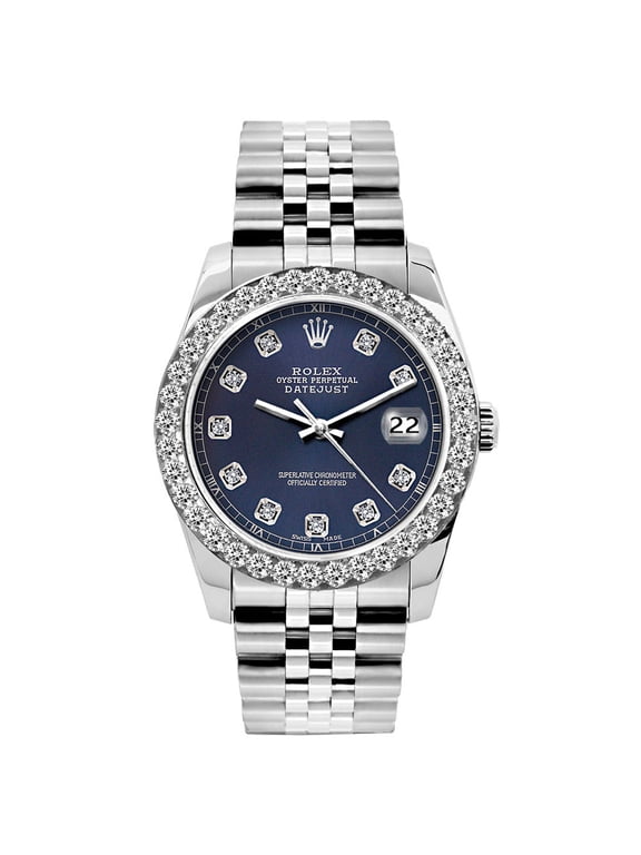 Pre-Owned Rolex Datejust 26mm Navy Blue Dial Stainless Steel Bracelet Watch With Diamond Bezel