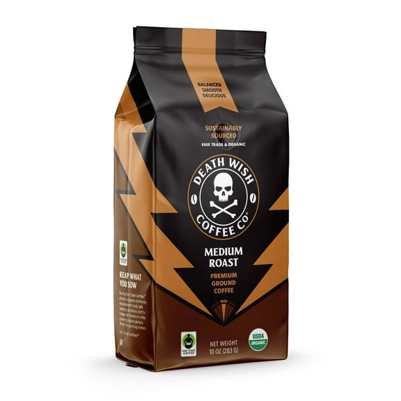 Death Wish Coffee Organic and Fair Trade Medium Roast Ground Coffee 10oz