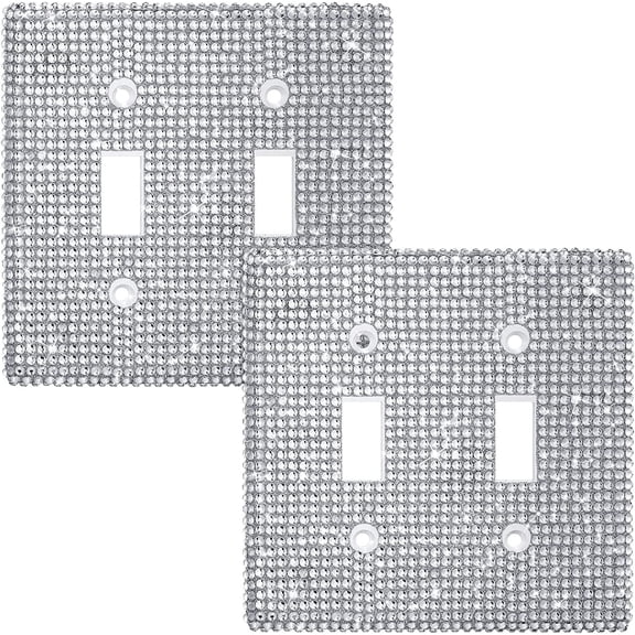 Bling Silver Rhinestone Light Switch Cover 2 Pieces Crystal Wall Plate Cover Shiny Sparkly Outlet Cover Decorative Single Toggle Double Gang Toggle (Basic Style,4.56 x 4.5 Inch)