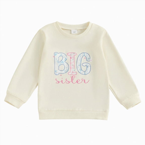 larppty Big Sister Little Sister Matching Outfit Newborn Baby Girl Long Sleeve Romper Toddler Girl Sweatshirt Pullover Top(4-5 Years)