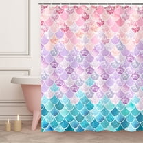 Mermaid Scale Shower Curtain, Mermaid Shower Curtain, Ocean Themed Shower Curtain, Pink and Blue Shower Curtain, Fantasy Girls Bathroom Decor with 12 Hooks, 72''''W x 72''''H