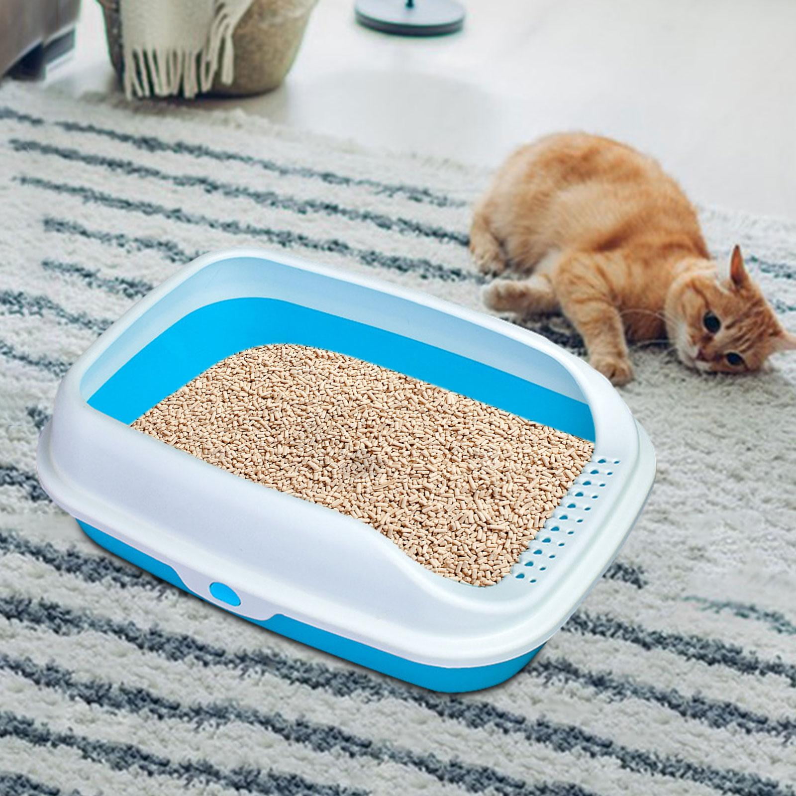 Cat Litter Tray Pet Litter Pan Opening Top Pet Litter Tray Cat Sand Box Splashproof Cats Toilet Cat Toilet Semi Enclosed for Pet Supplies Rabbit Blue Medium