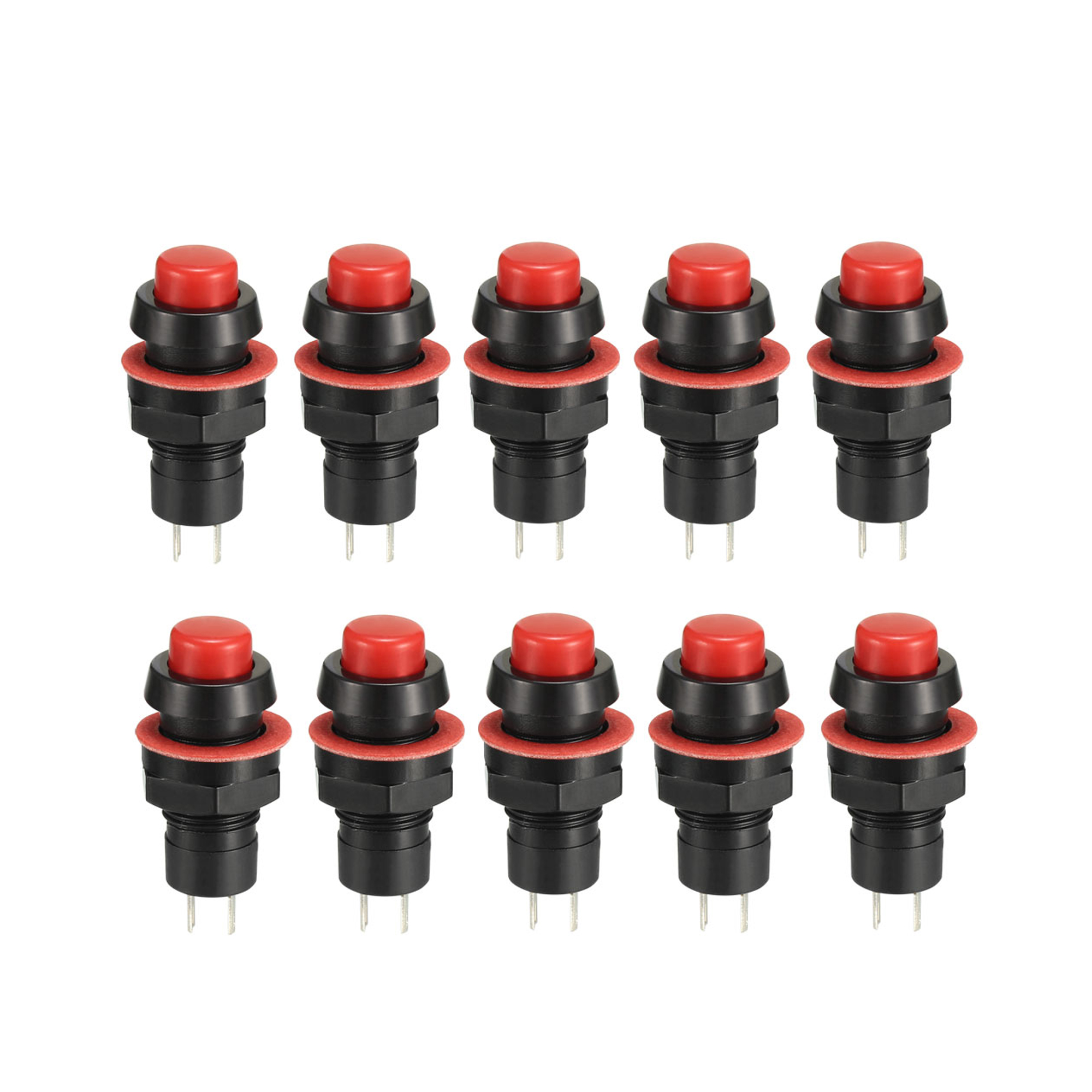 Uxcell 5-Pack 10mm Momentary Push Button Switch – SPST NO, Red, 125V/0.5A, Panel Mount, For Relays, Contactors, Control Circuits & DIY Electronics