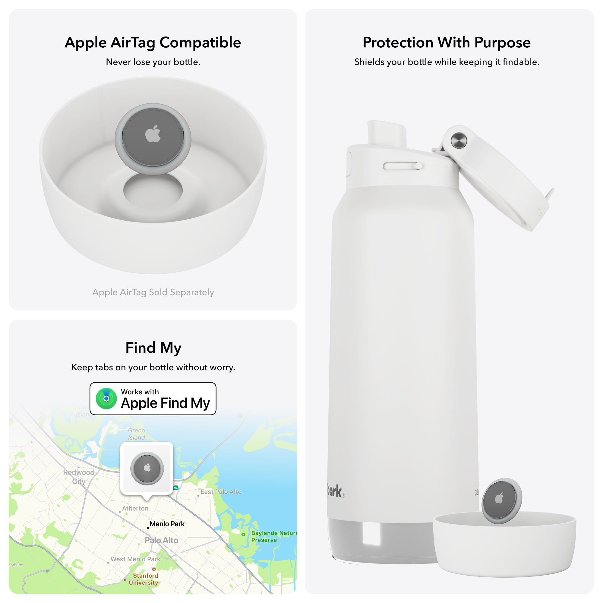 HidrateSpark 32oz Chug Water Bottle with Silicone Boot - Air Tag Compatible - White