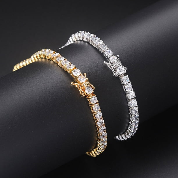 Pulsera con hebilla de lengüeta de pato y circonita con incrustaciones de cobre de una sola fila hecha a mano con cadena de tenis de estilo hip-hop europeo y americano con diamantes