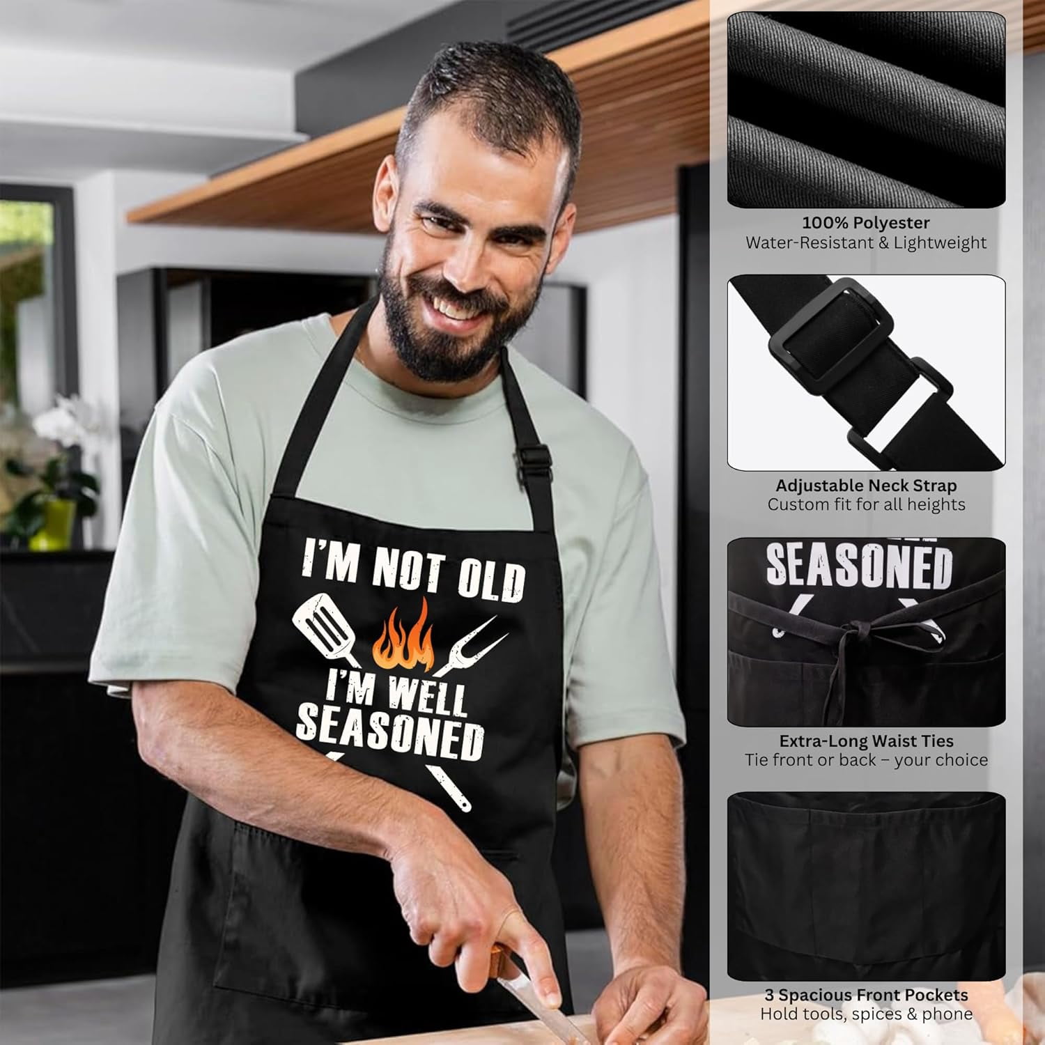 Funny BBQ Grilling Aprons for Men with Pockets, BBQ Grill Mens Cooking Apron Funny for Men Husband Dad Birthday Gift