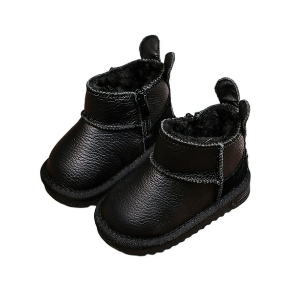 Miluxas Infant Baby Boys Girls Plush Winter Snow Boots Ankle Side Zipper Soft Sole Boots Toddler Newborn Warm First Walker Outdoor Shoes Black 2 Years