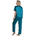 thumbnail image 4 of DAKIMOE Womens Silk Satin Pajama Set Short Sleeve Shirt with Long Pajamas Pant Set Two-piece Pj Sets Soft Sleepwear Loungewear Nightwear Pjs S-2XL, Peacock Blue, M, 4 of 11