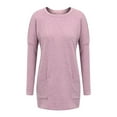 thumbnail image 4 of VSNOW Women Solid Long Sleeve Tops Round Neck Plus Size Tunic T-shirt Blouse with Pockets, 4 of 8