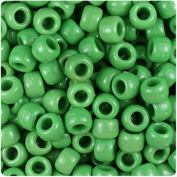 BeadTin Pea Green Opaque 9mm Barrel Pony Beads (500pc)