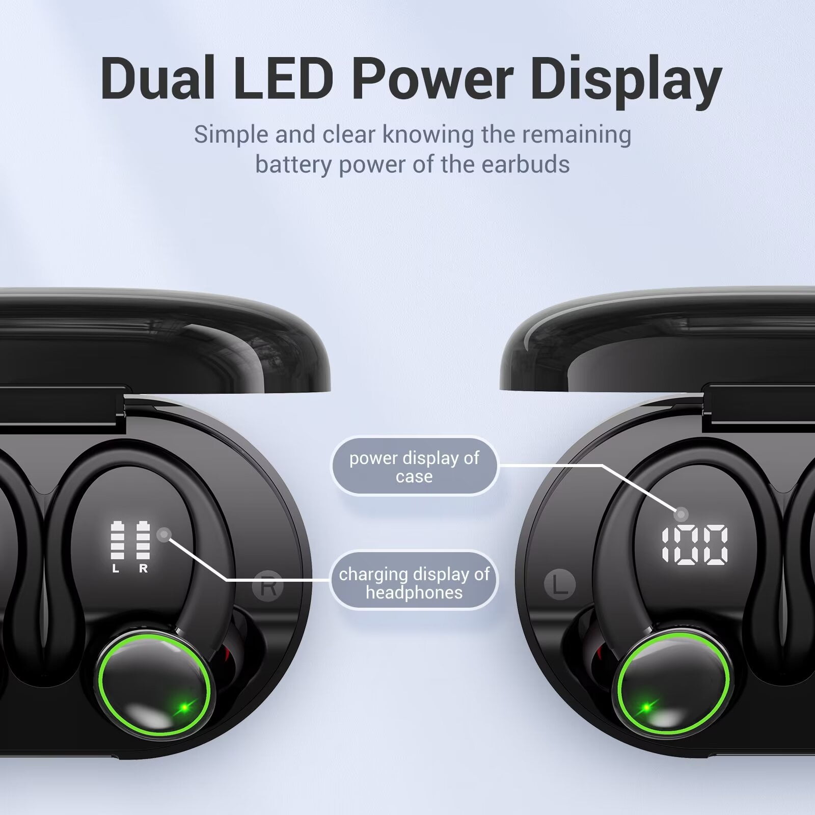 Wireless Earbud for iPhone,Android Bluetooth Headphones 48hrs Playtime Waterproof IPX8 Noise Cancelling Bluetooth Headset In-Ear Earbuds with Ear Hooks and Charging Case