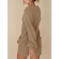 thumbnail image 4 of xiaxaixu Women’s Ribbed Knit Rompers Long Sleeve Solid Color Button Down Jumpsuit Shorts Loungewear, 4 of 8