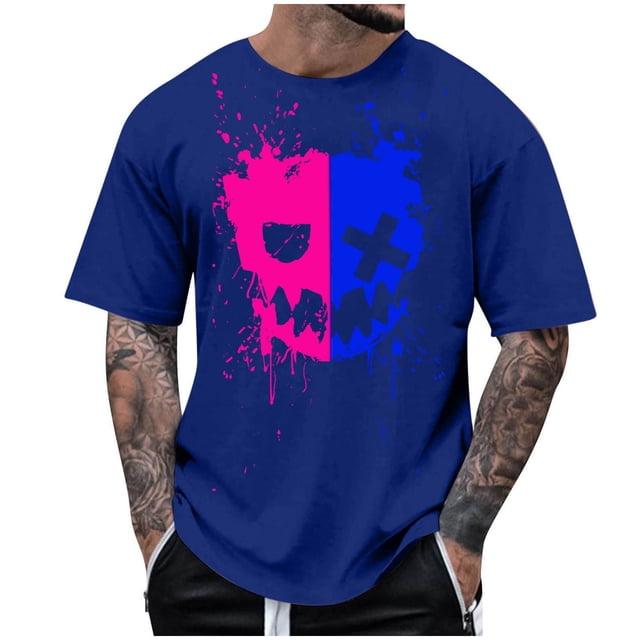 T-Shirts à Col Rond pour Hommes Séchage Rapide Imprimé Polyester, Coupe 3D Col Rond Haut Athlétique pour Gym, Course, Cyclisme & Décontracté