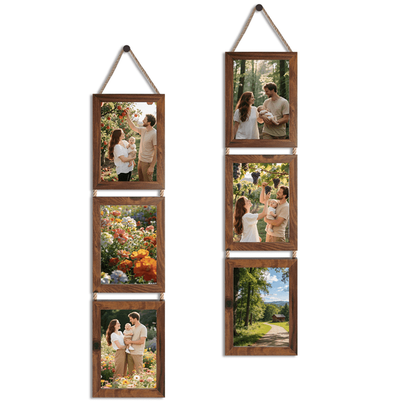 5x7 Picture Frame Collage, 6 Openings Wall Hanging Photo Frames Set of 2, Brown