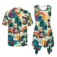 thumbnail image 4 of Psesaysky Tropical Palm Couples Dress or Shirts Rainbow Skull Husband and Wife Matching Shirts and Dress Womens Sleeveless Flared Tunic Sundress with Pockets& Mens Hawaiian Aloha Shirt, 4 of 7