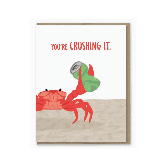 Crab-Themed Greeting Card – “You're Crushing It” Design – Blank Inside, Includes Envelope – Perfect for Celebrations, Encouragement, or Just Because